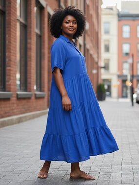 LuLaRoe Helene Short Sleeve Royal Blue Tiered Maxi Shirt Dress Size Large NWT